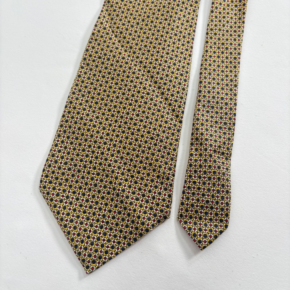 Polo Ralph Lauren Necktie Yellow Blue‎ Red Silk Geometric Medallion USA Made
